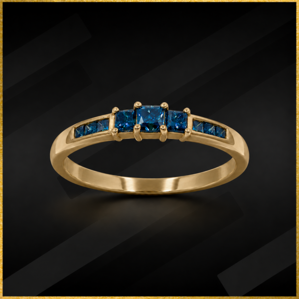 A rare 9 carat gold, blue diamond ring