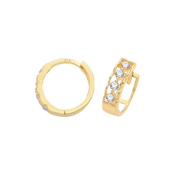 9ct Gold Huggie Cz Earrings