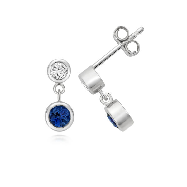 sterling silver lab grown sapphire and diamond drop earrings