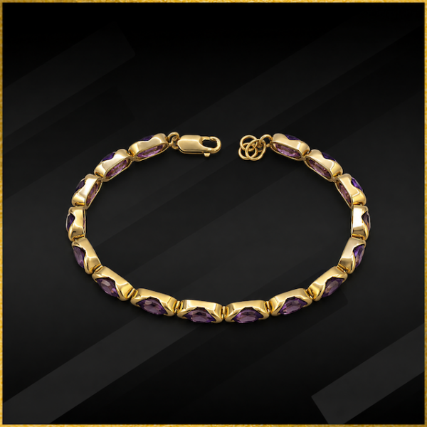 9 carat yellow gold amethyst bracelet.