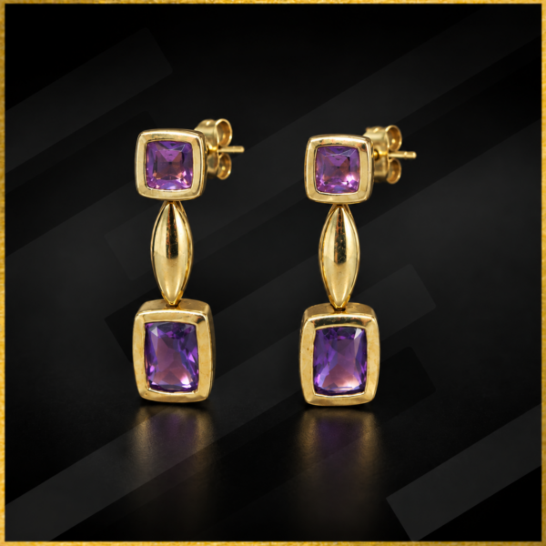 9 carat yellow gold amethyst drop earrings