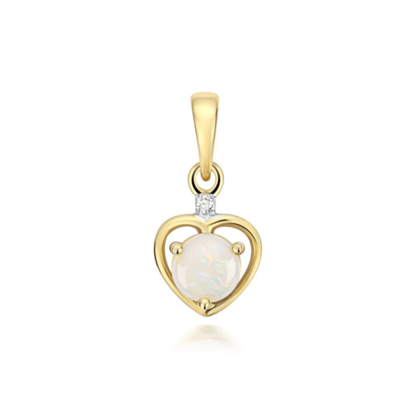 9 carat yellow gold opal and diamond pendant heart