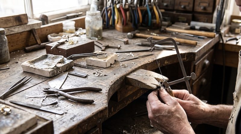 Jewellery workbench at the Northumberland Goldsmiths workshop in Blyth